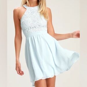 Lulu's Light Blue Lace Mini Dress